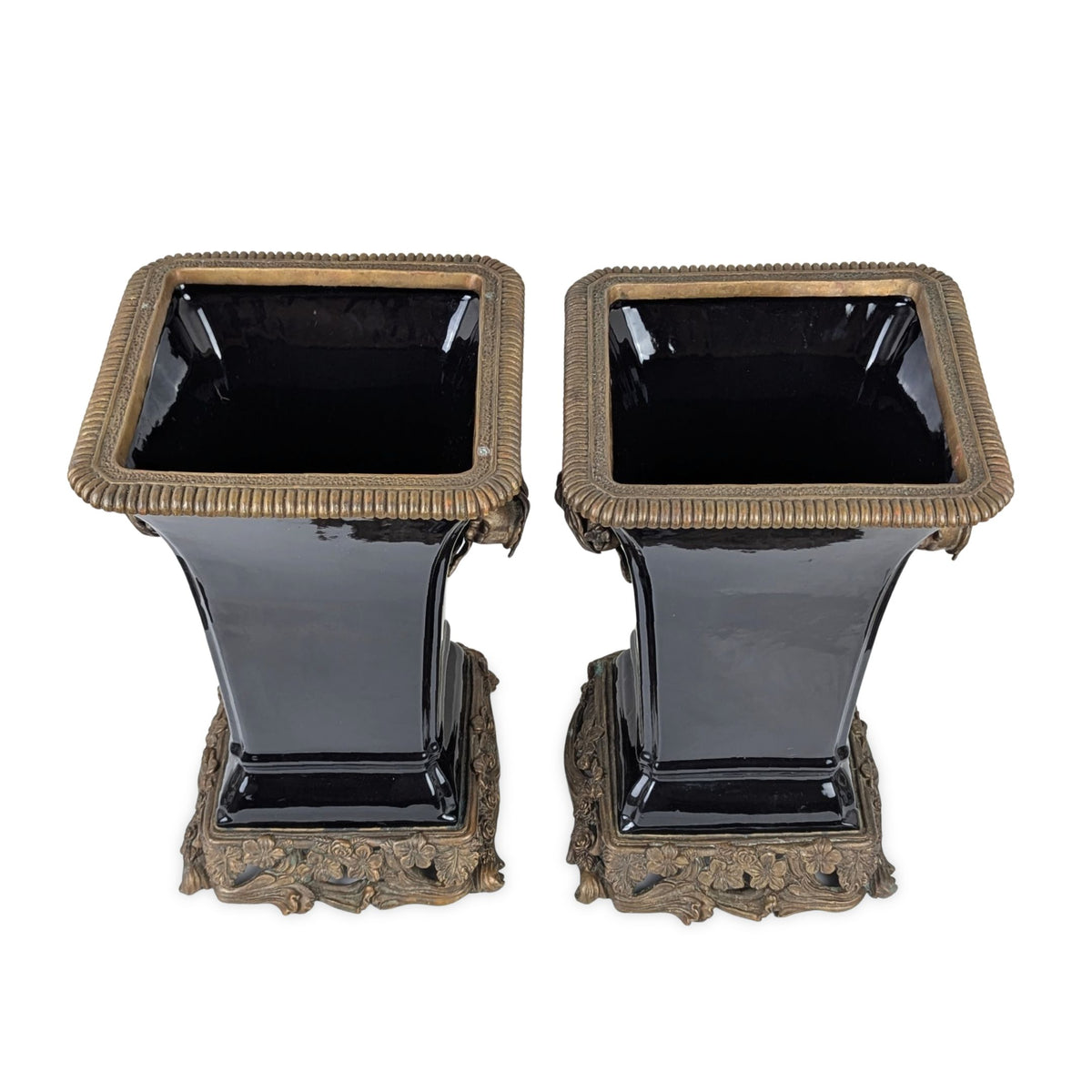 Vintage Castilian Neoclassical 14.5" Porcelain & Bronze Planters (2)