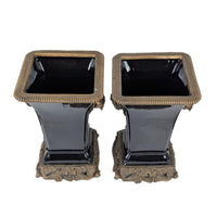 Vintage Castilian Neoclassical 14.5" Porcelain & Bronze Planters (2)