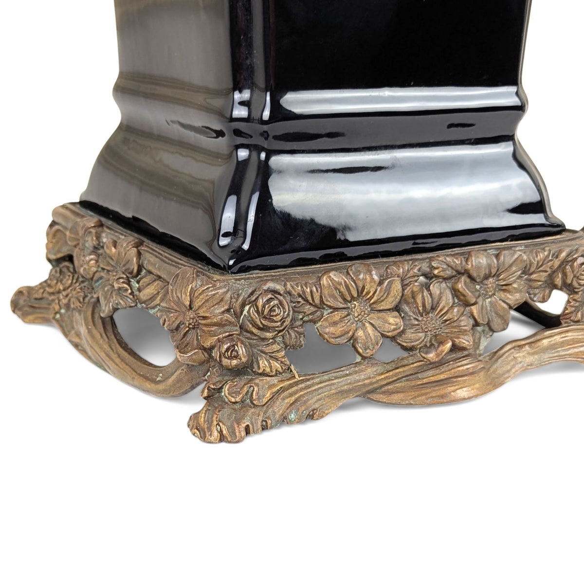 Vintage Castilian Neoclassical 14.5" Porcelain & Bronze Planters (2)