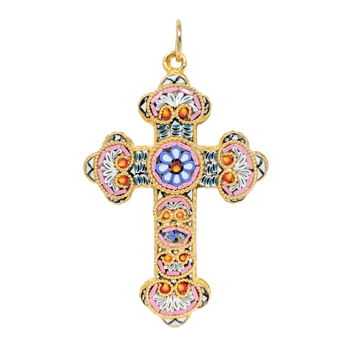Italian Handcrafted 3” Millefiori Micro Mosaic Cross Pendant
