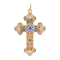 Italian Handcrafted 3” Millefiori Micro Mosaic Cross Pendant