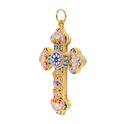 Italian Handcrafted 3” Millefiori Micro Mosaic Cross Pendant