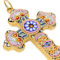 Italian Handcrafted 3” Millefiori Micro Mosaic Cross Pendant