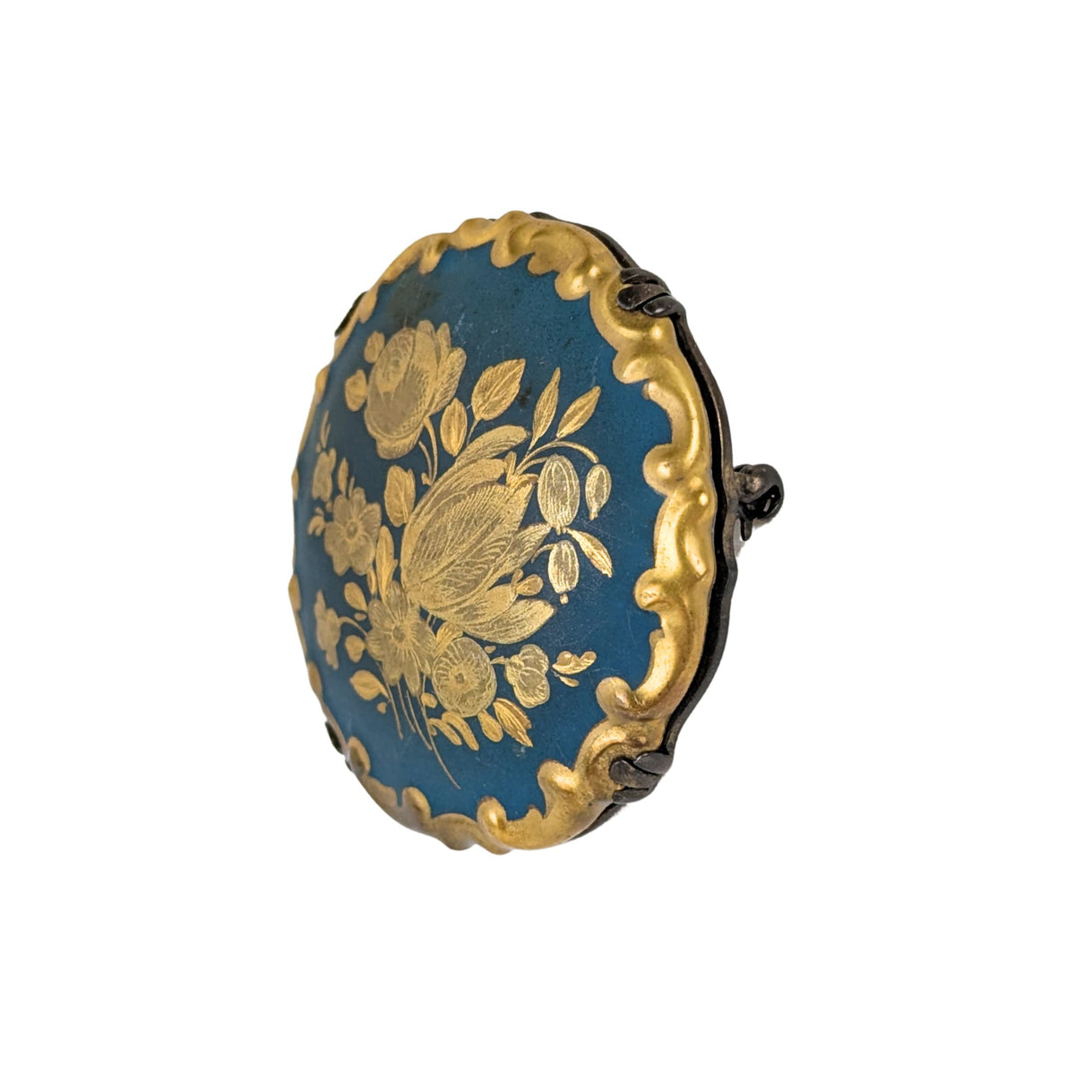 Rosenthal Handmalerei München Porcelain Floral Brooch/Pin, .935 Silver Frame
