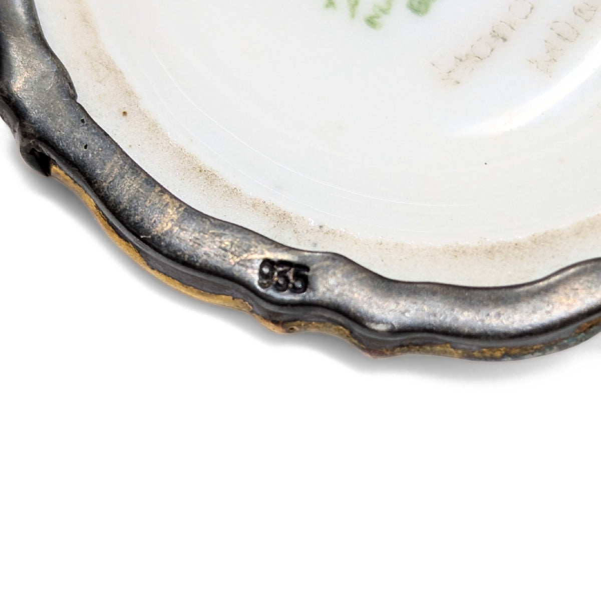 Rosenthal Handmalerei München Porcelain Floral Brooch/Pin, .935 Silver Frame