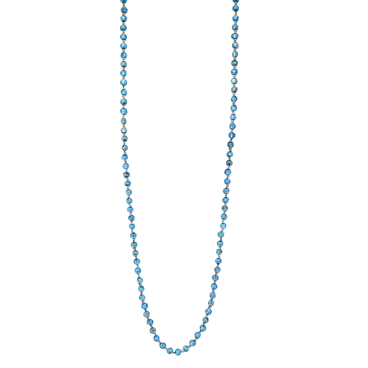 Vintage Venetian 52” Aqua Blue Foil Glass Bead Flapper Strand Necklace
