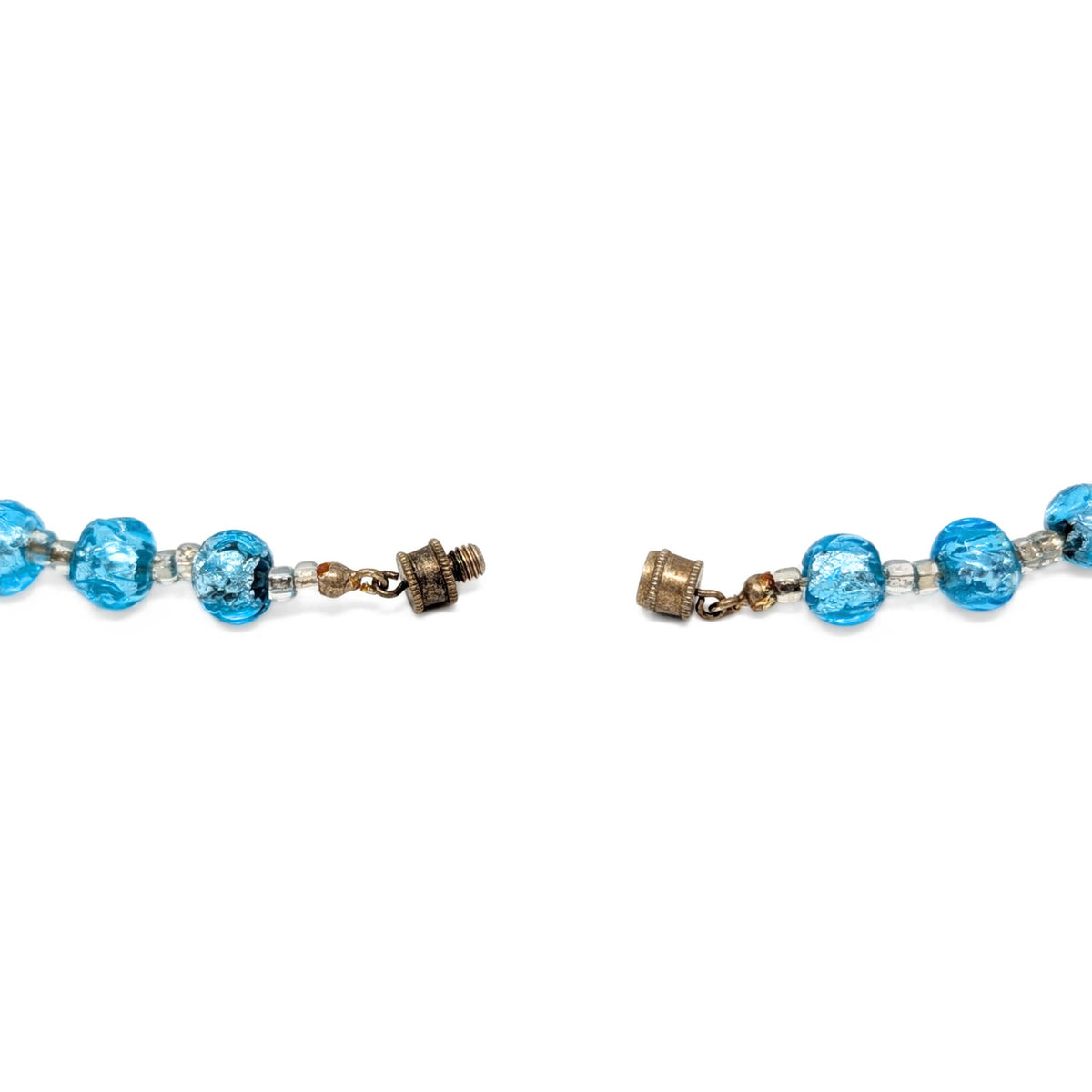 Vintage Venetian 52” Aqua Blue Foil Glass Bead Flapper Strand Necklace