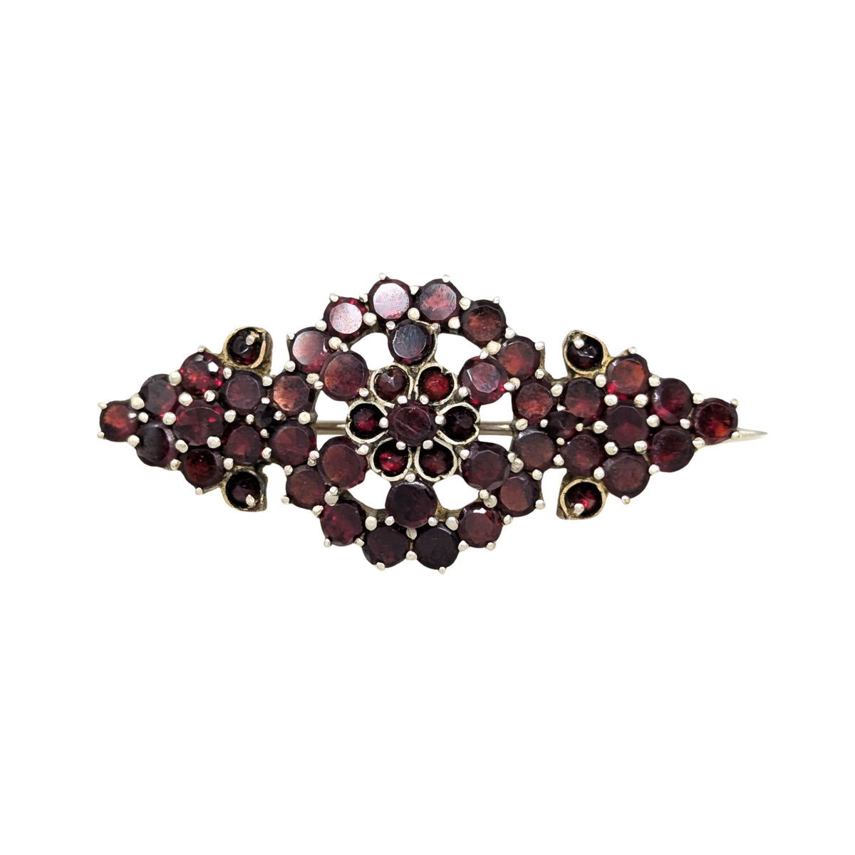 Antique Bohemian Genuine Rose Cut Garnet Navette Bar Brooch/Pin