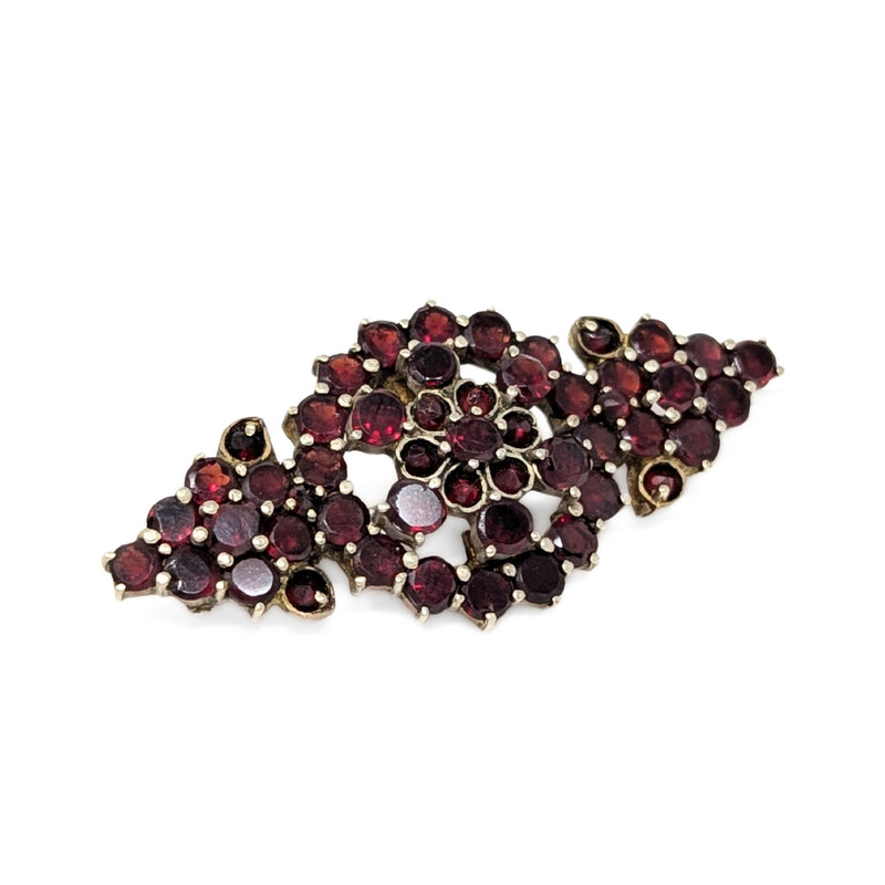 Antique Bohemian Genuine Rose Cut Garnet Navette Bar Brooch/Pin