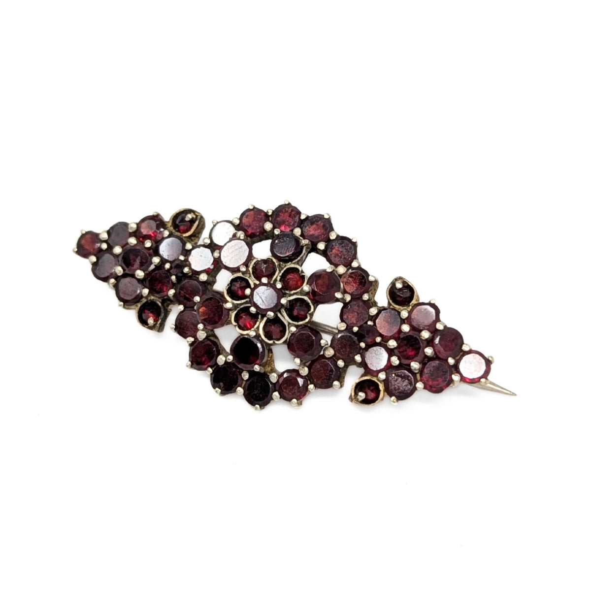 Antique Bohemian Genuine Rose Cut Garnet Navette Bar Brooch/Pin