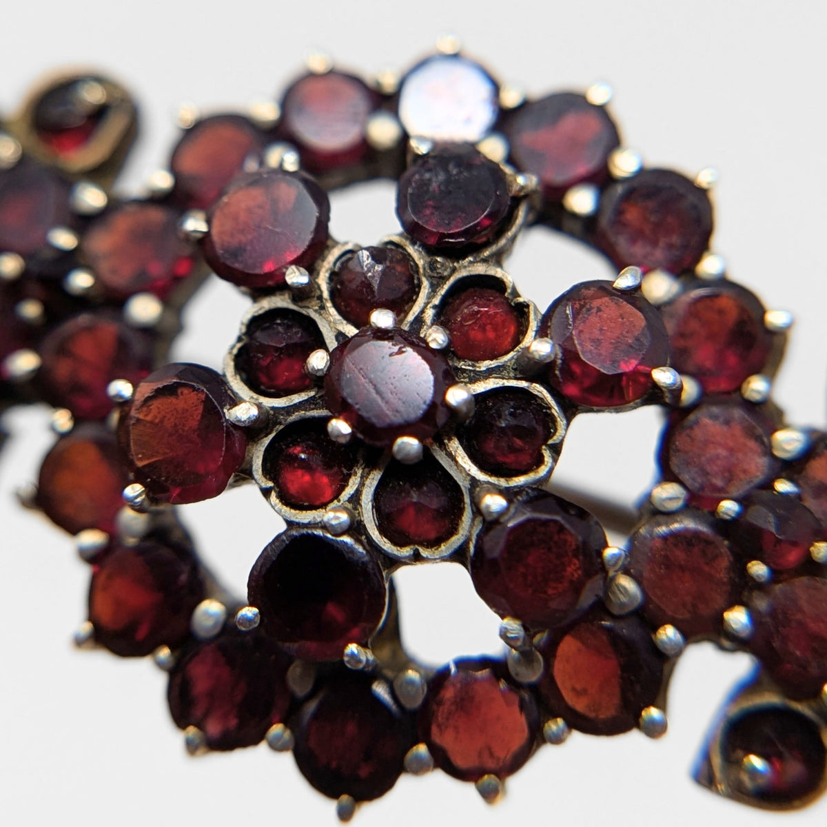 Antique Bohemian Genuine Rose Cut Garnet Navette Bar Brooch/Pin