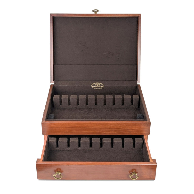 Reed & Barton 2-Tier Cherry Silverware Storage Chest, "B" Monogram Nameplate