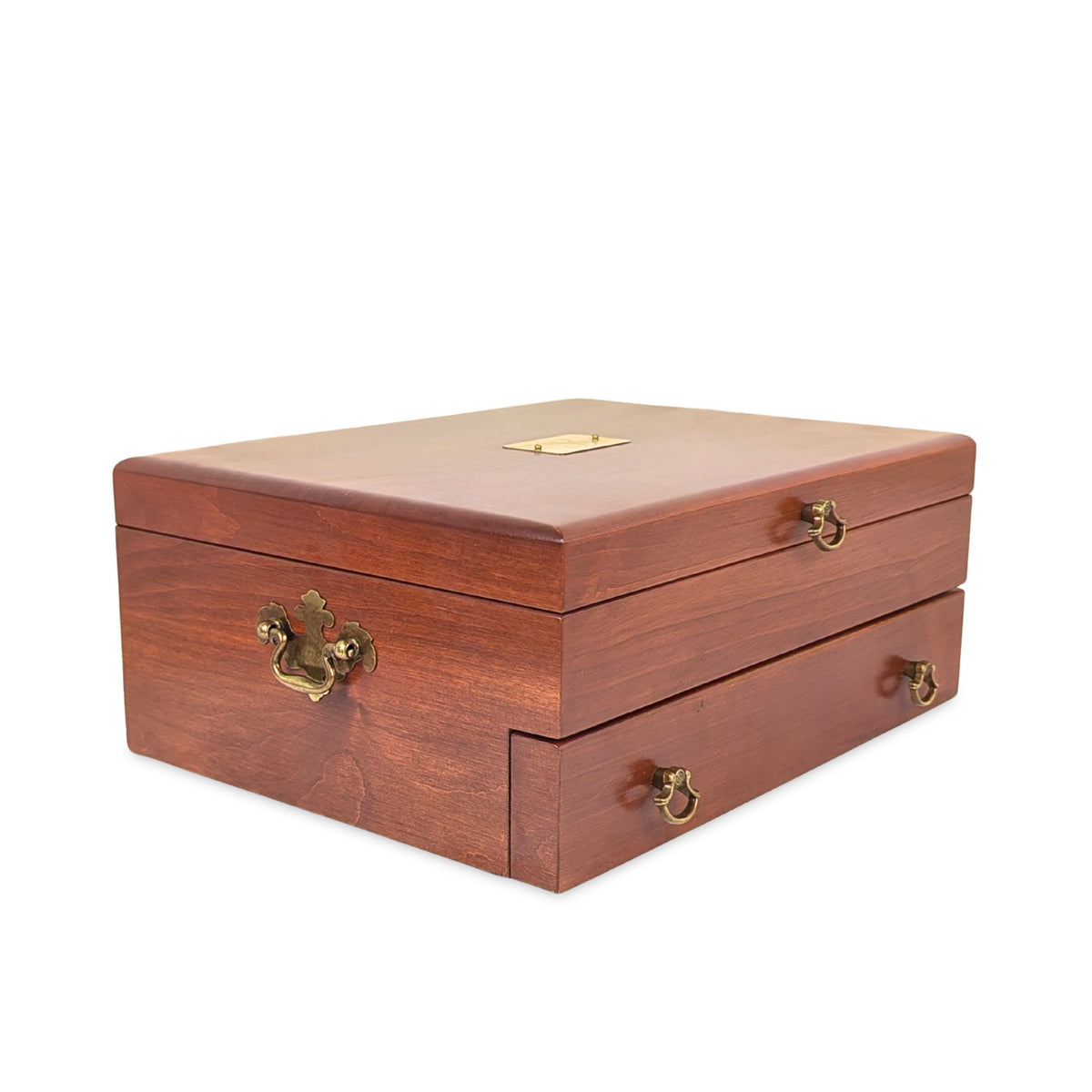 Reed & Barton 2-Tier Cherry Silverware Storage Chest, "B" Monogram Nameplate