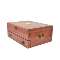 Reed & Barton 2-Tier Cherry Silverware Storage Chest, "B" Monogram Nameplate