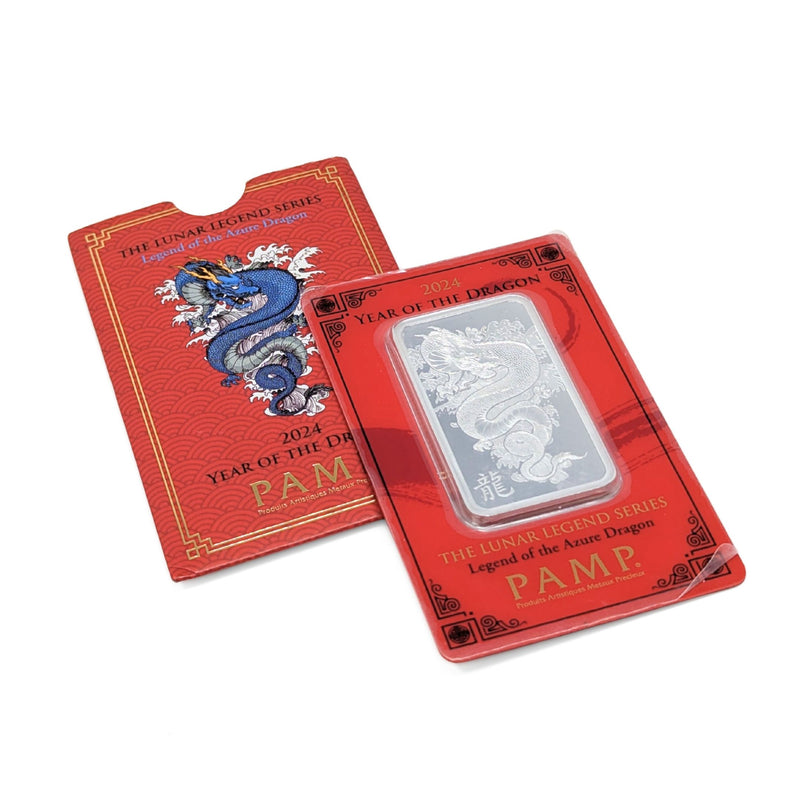 2024 PAMP Suisse 1oz Silver Bar, Lunar Legend Azure Dragon