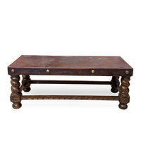 19th c. Peruvian Walnut Hand Tooled Leather Coffee Table, US Great Seal