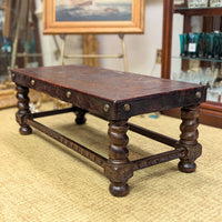 19th c. Peruvian Walnut Hand Tooled Leather Coffee Table, US Great Seal