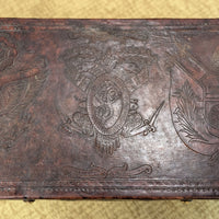 19th c. Peruvian Walnut Hand Tooled Leather Coffee Table, US Great Seal