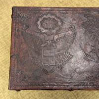 19th c. Peruvian Walnut Hand Tooled Leather Coffee Table, US Great Seal