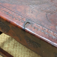 19th c. Peruvian Walnut Hand Tooled Leather Coffee Table, US Great Seal