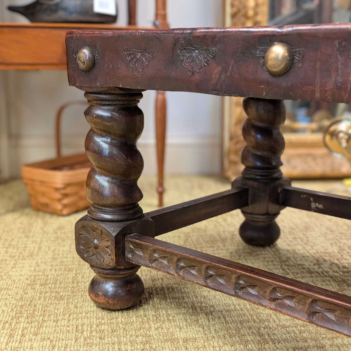 19th c. Peruvian Walnut Hand Tooled Leather Coffee Table, US Great Seal