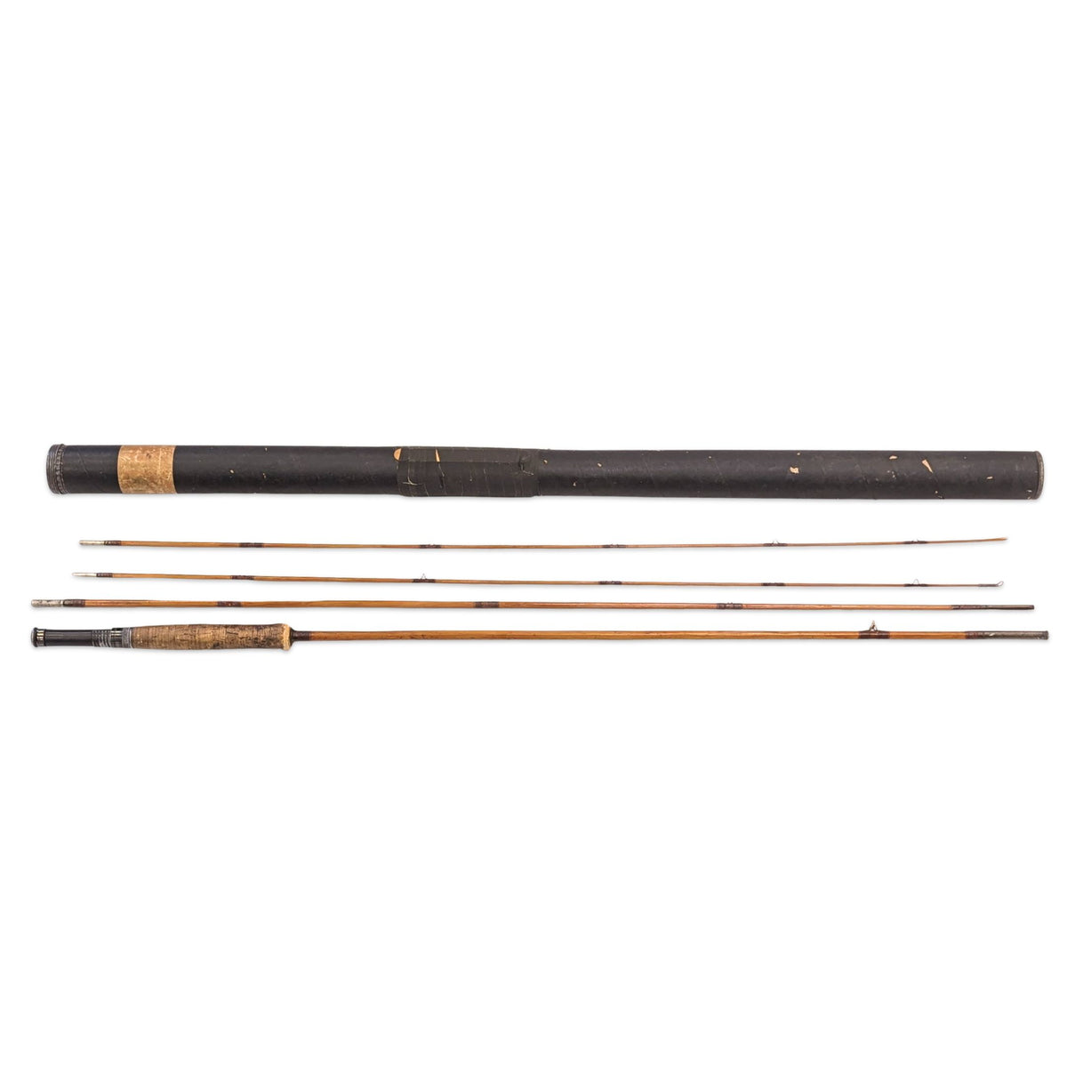 Vintage Split Bamboo 3pc Fly Fishing Rod w/ Extra Tip & Carrying Tube