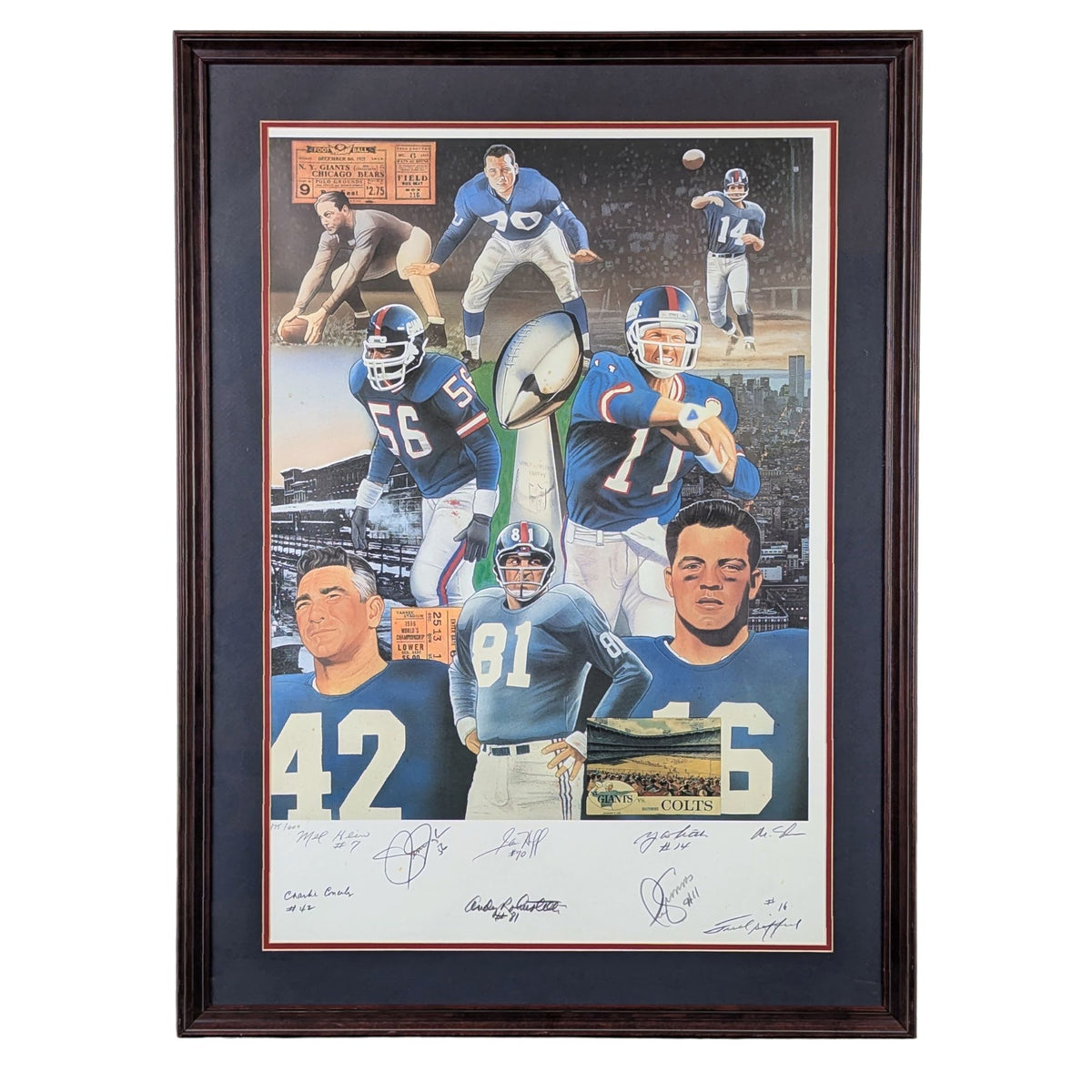 NY Giants Signed Lithograph "Giants of the Game" 175/600, 24x32 Framed, No COA