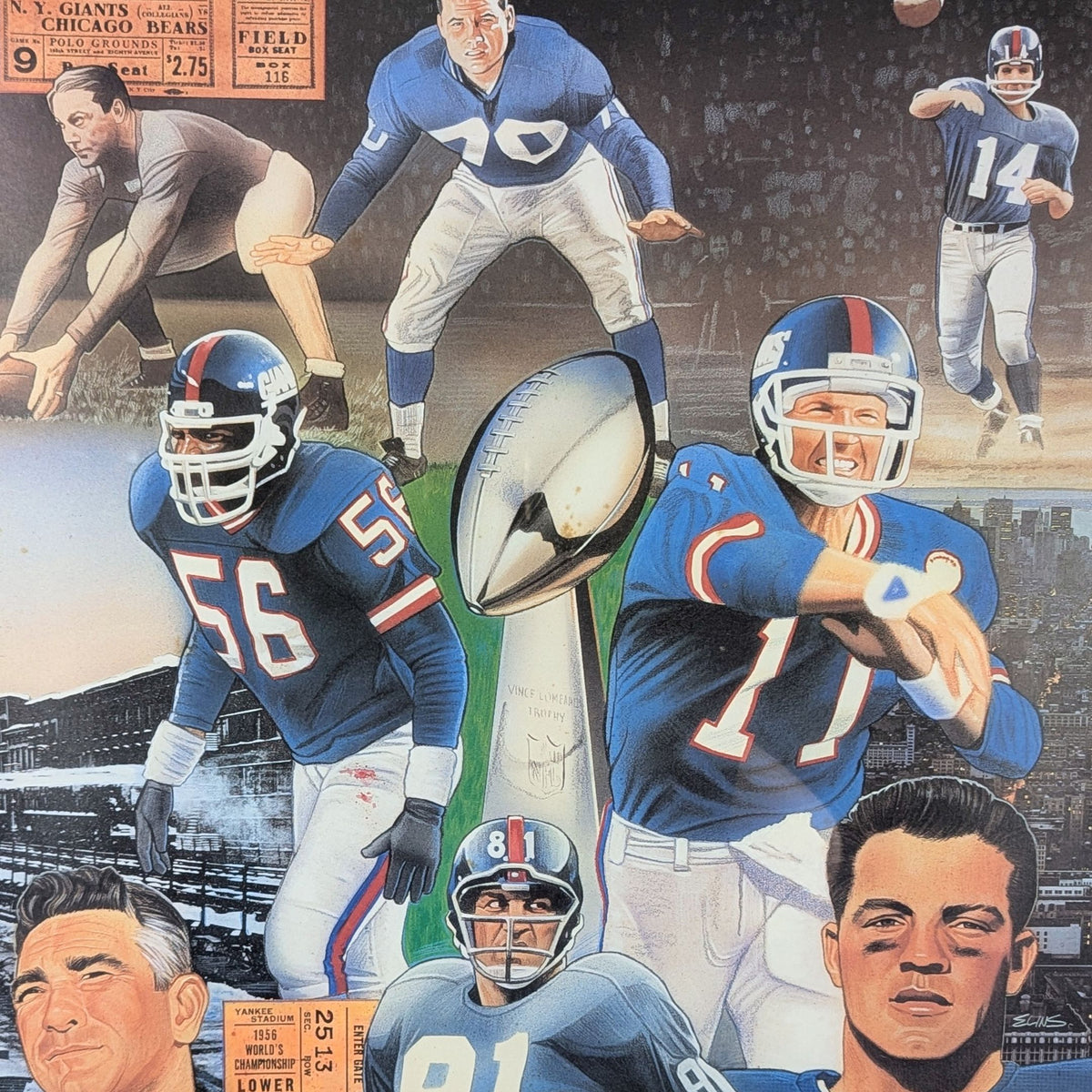 NY Giants Signed Lithograph "Giants of the Game" 175/600, 24x32 Framed, No COA