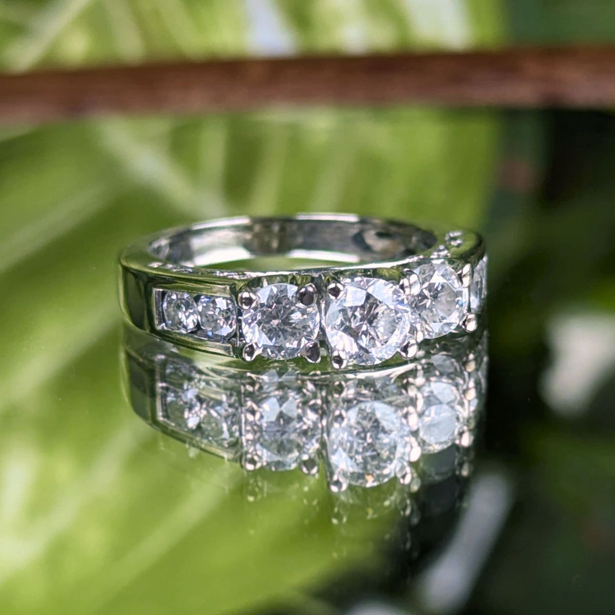 14K White Gold .65tcw 7 Diamond Engagement Ring -Size 3.75