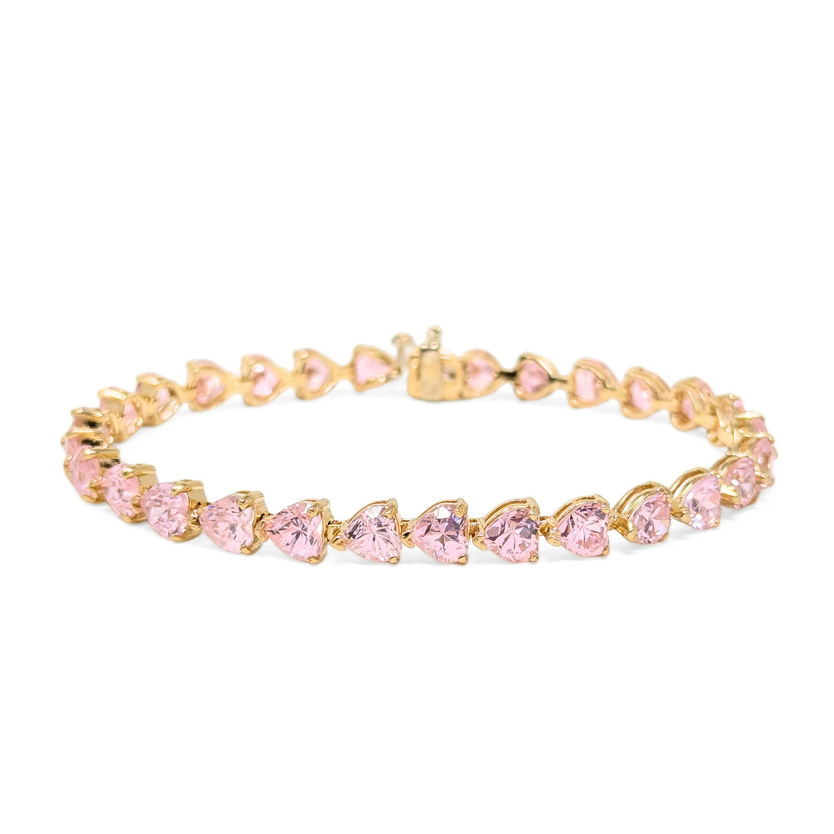 13K Gold 7" Heart Shaped Pink Morganite Tennis Bracelet