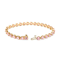 13K Gold 7" Heart Shaped Pink Morganite Tennis Bracelet