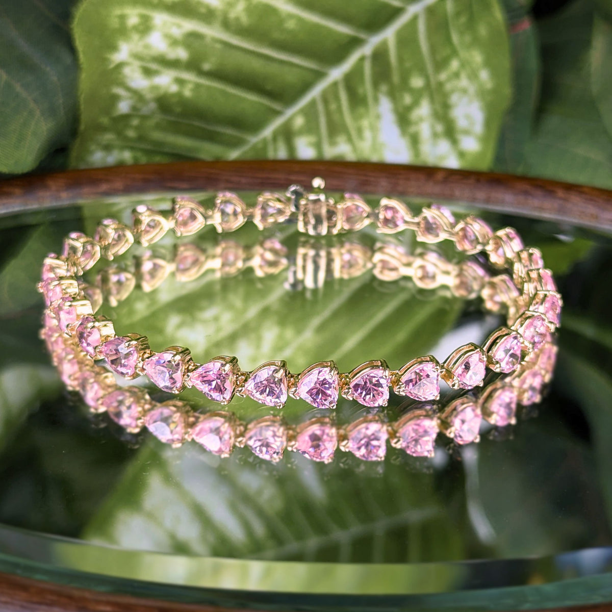 13K Gold 7" Heart Shaped Pink Morganite Tennis Bracelet