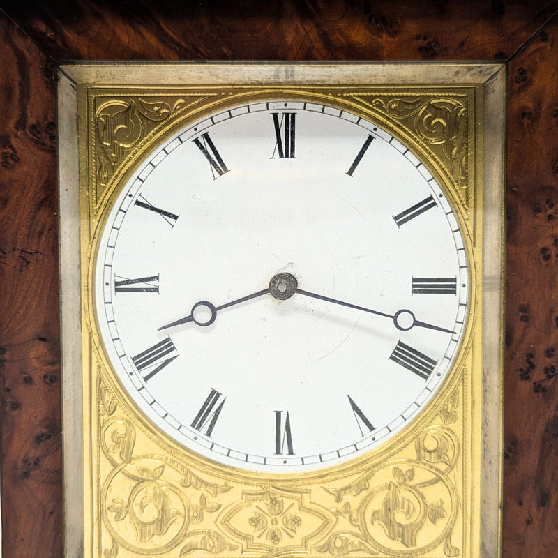 French Antique 8-Day Burled Walnut Desk Clock