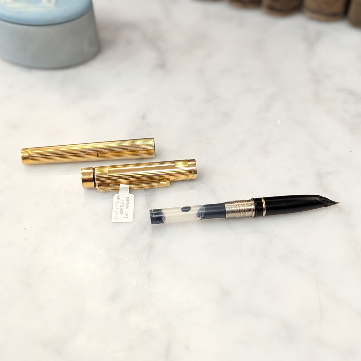 Sheaffer Targa 1005 Gold Electroplated Fluted Classic Fountain Pen, 14K Gold Nib