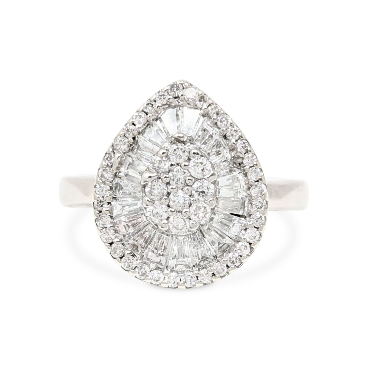 13K White Gold Diamond Pear Cluster Cocktail Ring - Size 7