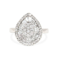 13K White Gold Diamond Pear Cluster Cocktail Ring - Size 7