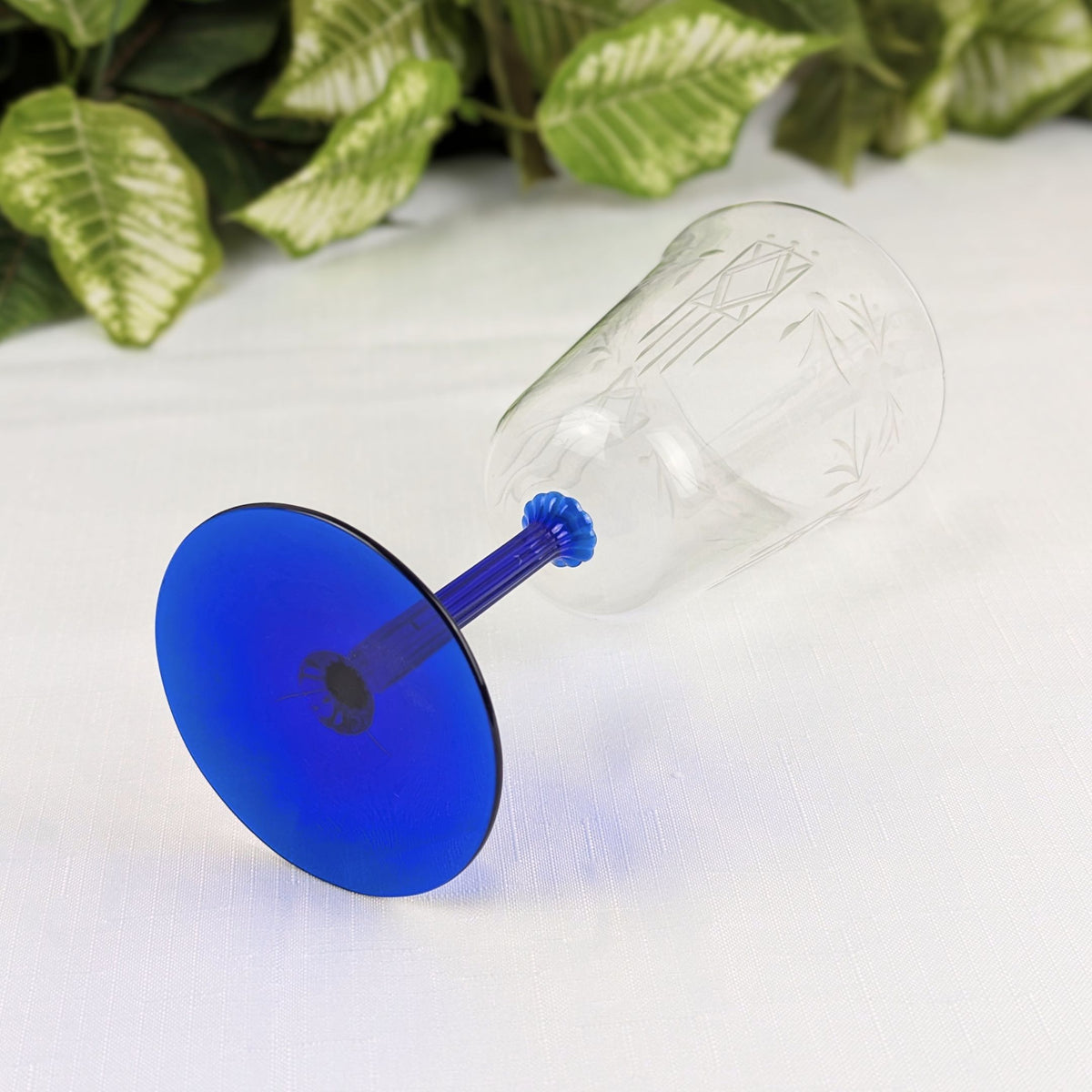 Community Crystal "Noblesse" Art Deco Water Goblets, Cobalt Stems (Set of 6)