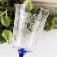 Community Crystal "Noblesse" Art Deco Water Goblets, Cobalt Stems (Set of 6)