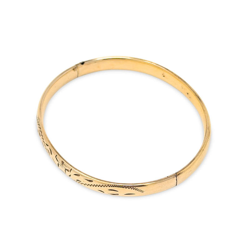 Edwardian 12K Gold Filled Etched 6mm Hinged Bangle Bracelet