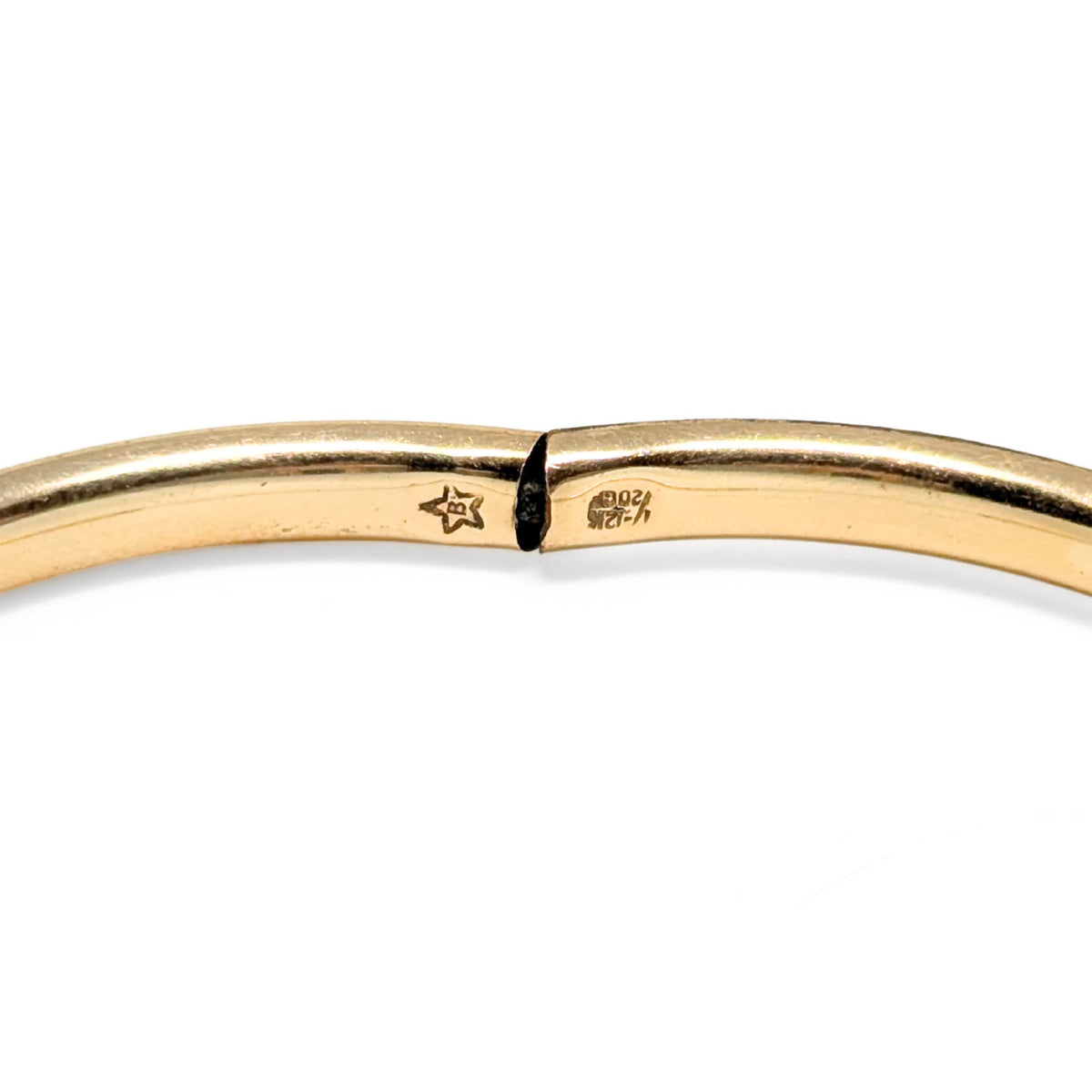 B.A. Ballou 1950’s 12K Gold Filled Hinged Baby Bangle Bracelet, "TLB" Monogram