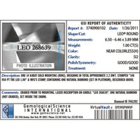 Leo Schachter 14K White Gold/Platinum 1.0ct Natural Diamond Solitaire Ring
