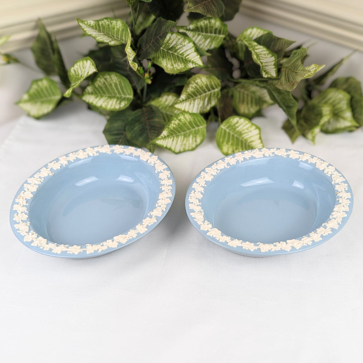 Wedgwood Queensware Cream Color on Lavender Oval Vegetable Bowls (Pair)