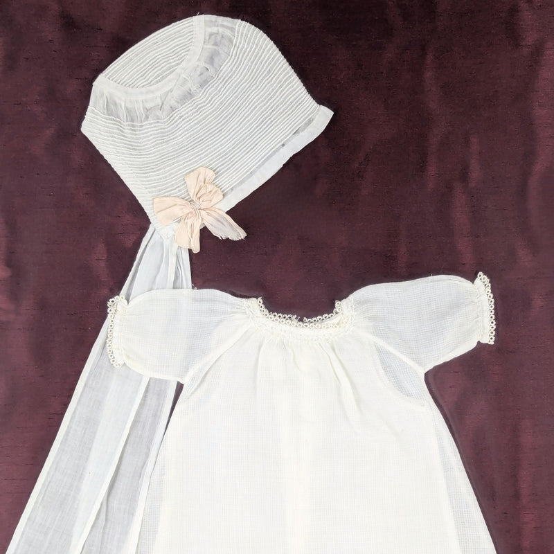 Antique Framed Christening Gown Set - Gown, Cap, & Socks