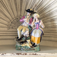 Antique Staffordshire Flute Player, Woman, & Animals Figurine