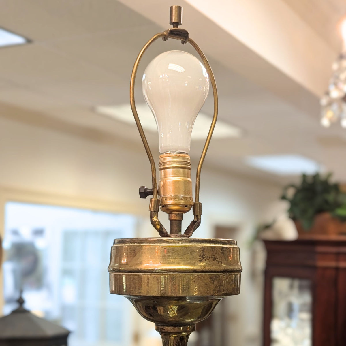 1849 Austrian Electrified 41" Grand Brass Oil Lamps (Pair)