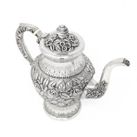 Antique S. Kirk & Son Sterling Repousse 3pc Tea Service 474F, Hand Decorated