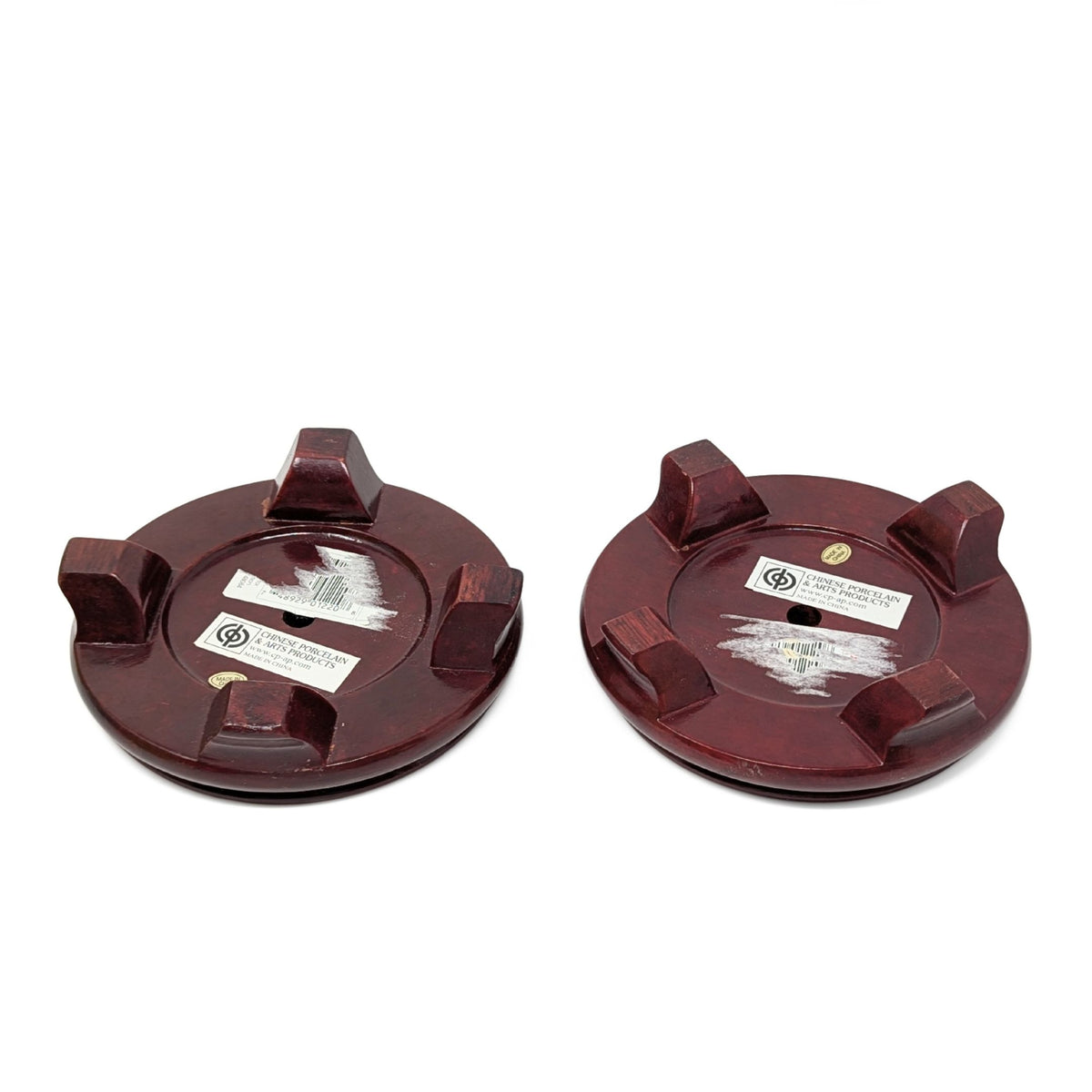 Pair of Pâte-sur-Pâte Porcelain Vases with Decorative Wood Stands