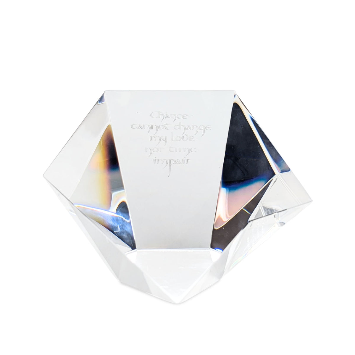 Steuben Crystal Prism Paperweight w/ Robert Browning Poem Excerpt