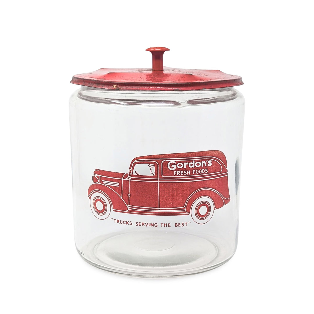 Vintage Gordon's Fresh Foods Countertop Jar w/ Metal Lid