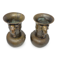 Antique Chinese Cast Bronze 13" Vases, Lucky Elephant, Phoenix, & Dragon